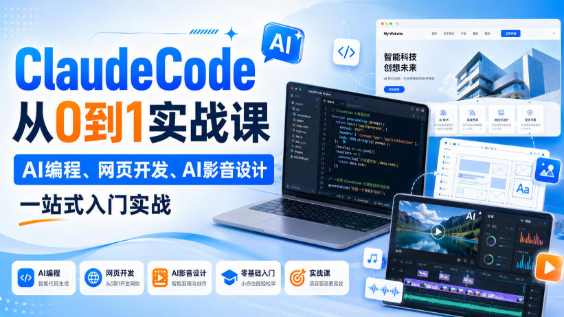 Claude Code从0到1实战课，AI编程、网页开发、AI影音设计一站式入门实战（更新）-佳梦网创 - 网创副业项目资源站