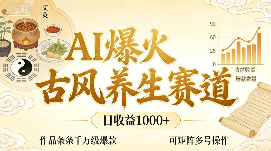 AI爆火古风养生赛道，日收益1k+单条作品点赞破万+，可矩阵多号操作【揭秘】 - 佳梦网创 - 网创副业项目资源站-佳梦网创 - 网创副业项目资源站